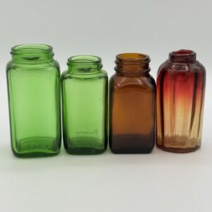 Vintage Colored Glass Apothecary Bottles Lot Green Amber Ribbed Red